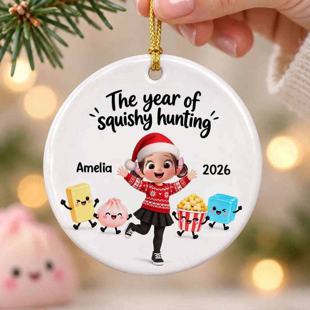 Personalized Ceramic Ornament, Cheering Girl with Cute Squishy Characters, Unique Christmas Gift for Kids