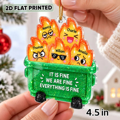 Personalized Acrylic Ornament, Bright Dumpster Fire Cartoon, Unique Christmas Gift for Friends and Coworkers