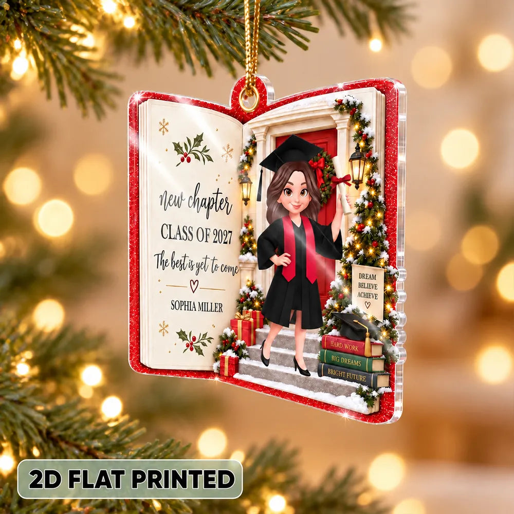 Personalized Acrylic Ornament, Cartoon Graduate Holding a Diploma, Unique Christmas Gift for Graduates
