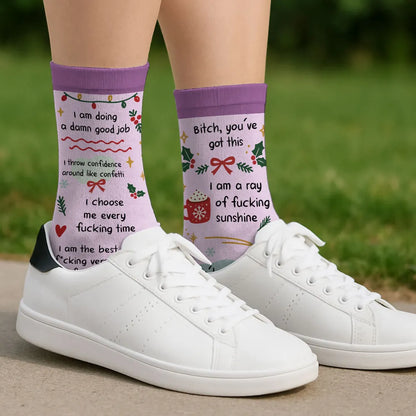 Personalized Crew Socks with Humorous Self Love Quotes, Creative Confidence Gift for Her