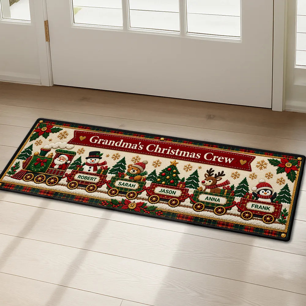 Standard Doormat with Grandma's Christmas Crew Train, Personalized Family Keepsake and Creative Christmas Gift