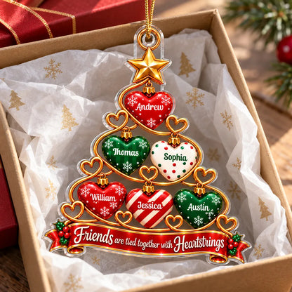 Personalized Acrylic Ornament, Red and Green Heart Tree Design, Unique Christmas Gift for Best Friends