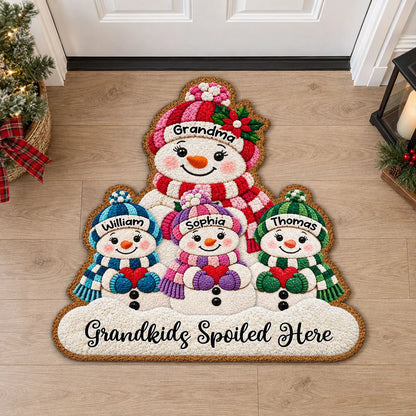 Personalized Shaped Doormat, Grandma and Grandkids Snowmen Christmas Decor, Unique Gift for Grandma