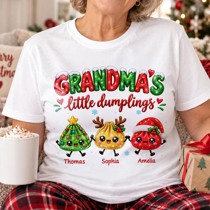 Personalized Classic Tee, Grandma's Little Dumplings Holding Hands, Unique Christmas Gift for Grandma