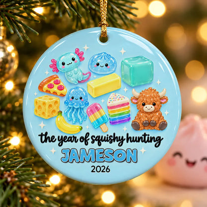 Personalized Ceramic Ornament, Pink Squishy Character Collection, Unique Christmas Gift for Kids and Grandkids