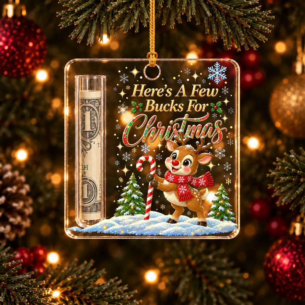 Personalized Acrylic Money Holder Ornament, Snowman or Penguin Christmas Scene, Unique Cash Gift