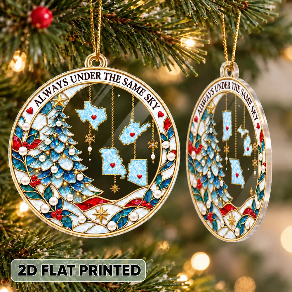Personalized Acrylic Ornament, Stained Glass Style Christmas Tree, Unique Gift for Long-Distance Family