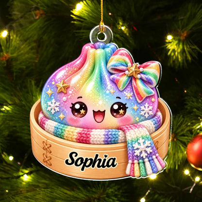 Smiling Dumpling Acrylic Ornament, Personalized Keepsake on a Lit Christmas Tree, Unique Creative Gift for Friends