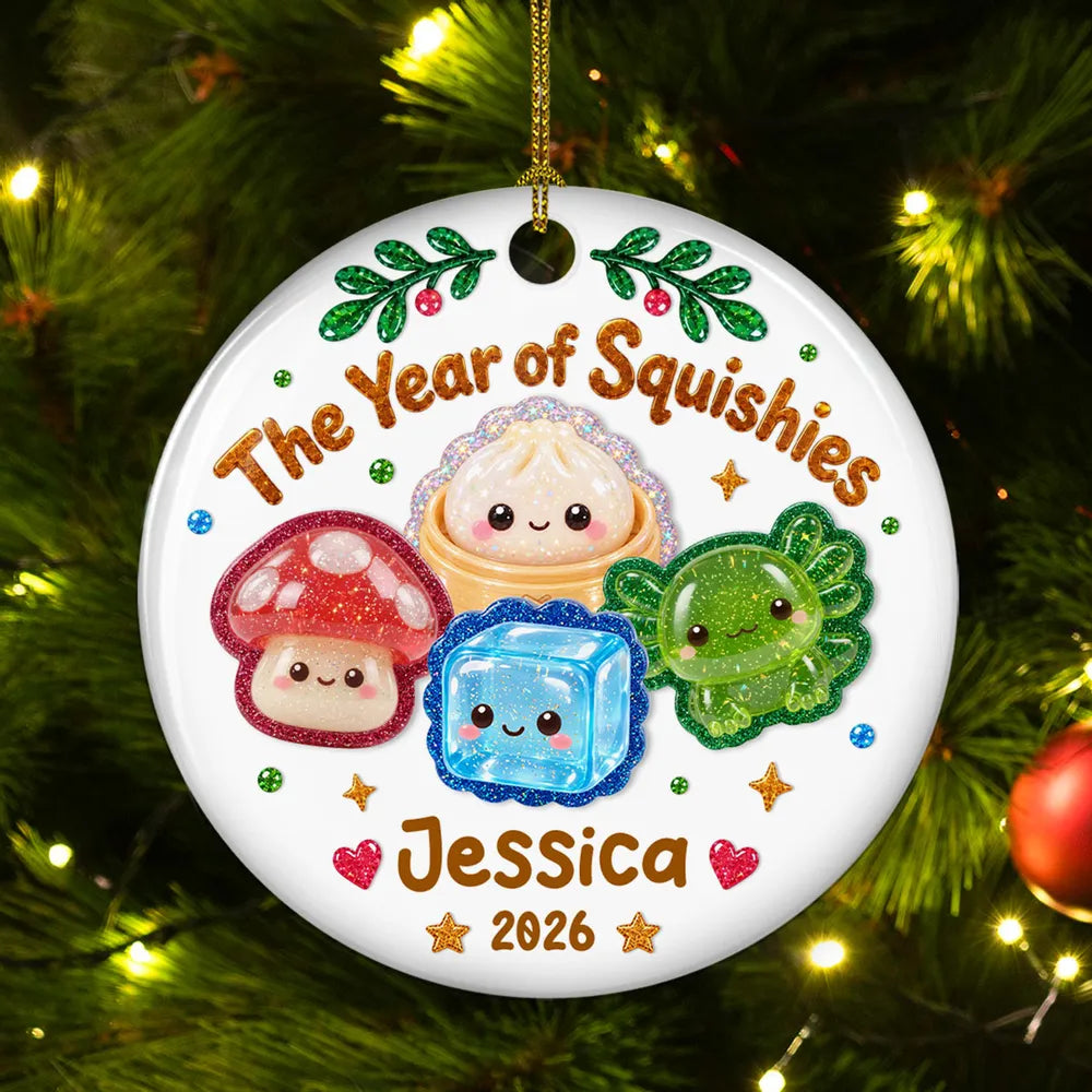 Personalized Ceramic Ornament, Cheerful Squishy Characters on a Glowing Tree, Creative Gift for Family