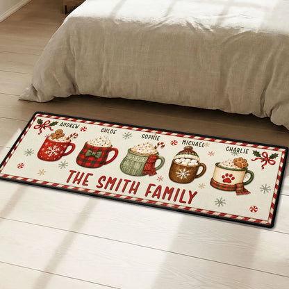 Personalized Standard Doormat with Red and Green Family Mugs, Unique Gift for Families and Pet Owners