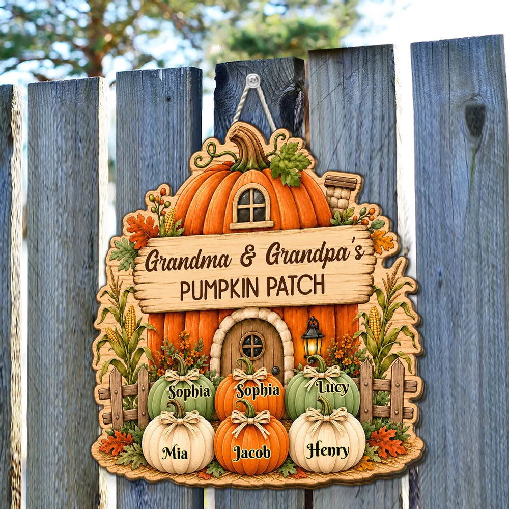 Grandma and Grandpa Wooden Sign, Rustic Fall Pumpkin Home, Personalized Creative Family Keepsake Gift