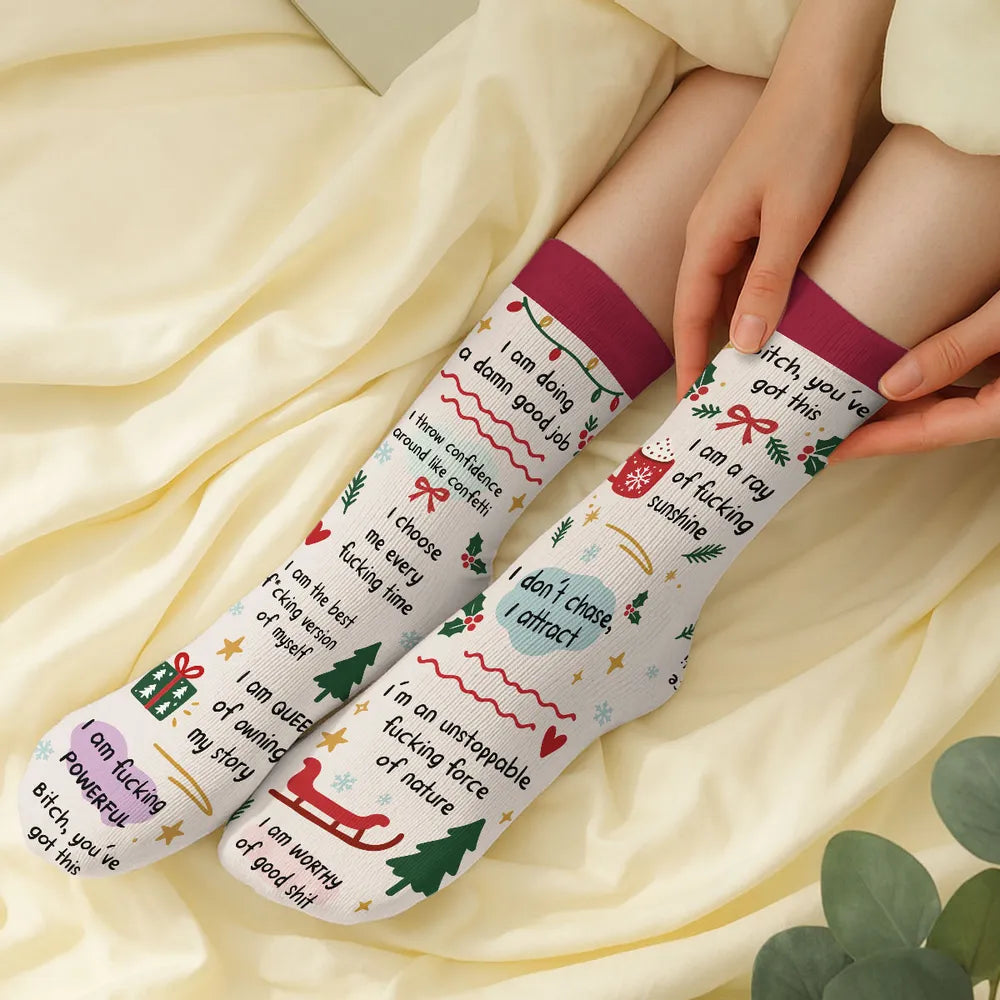 Personalized Crew Socks with Humorous Self Love Quotes, Creative Confidence Gift for Her