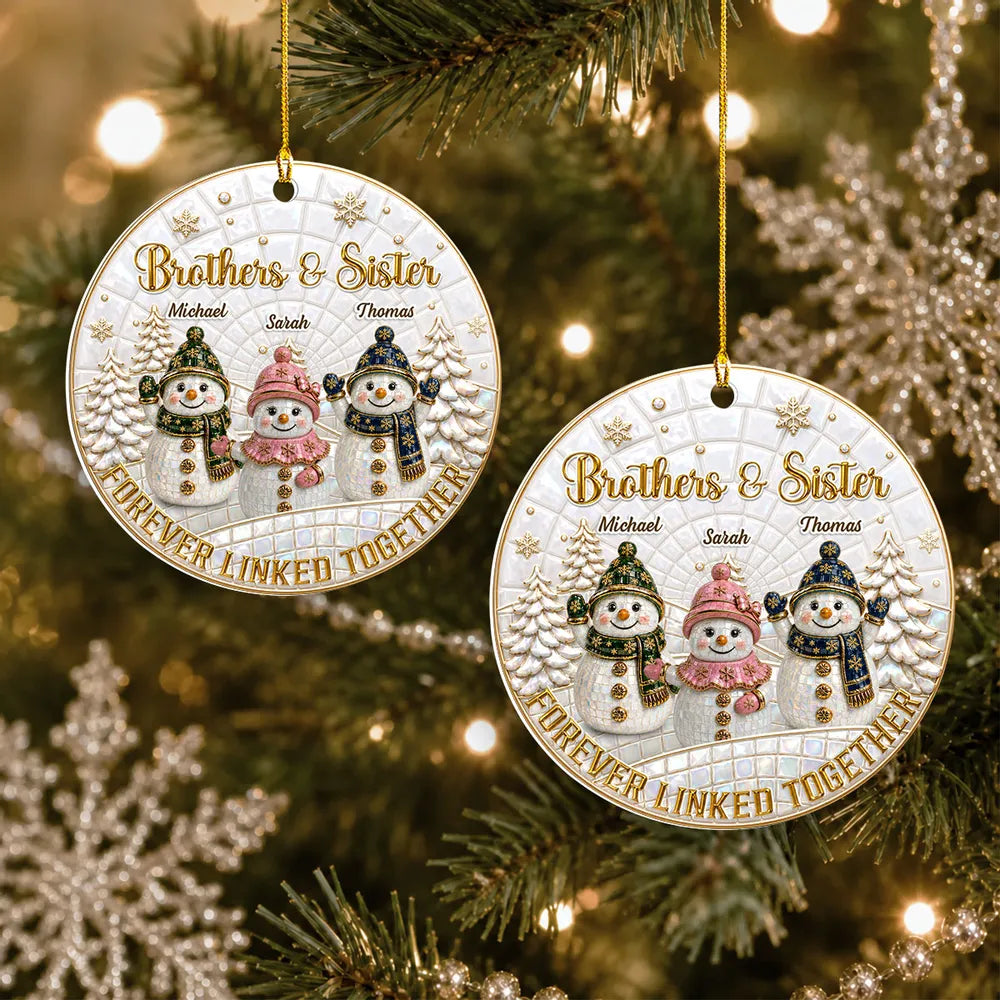Personalized Acrylic Ornament, Snowman Siblings in Snowy Forest, Unique Christmas Gift for Family