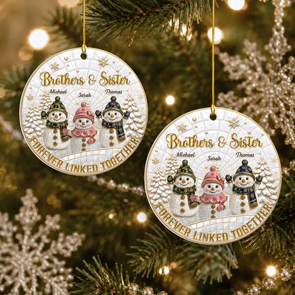 Personalized Acrylic Ornament, Snowman Siblings in Snowy Forest, Unique Christmas Gift for Family