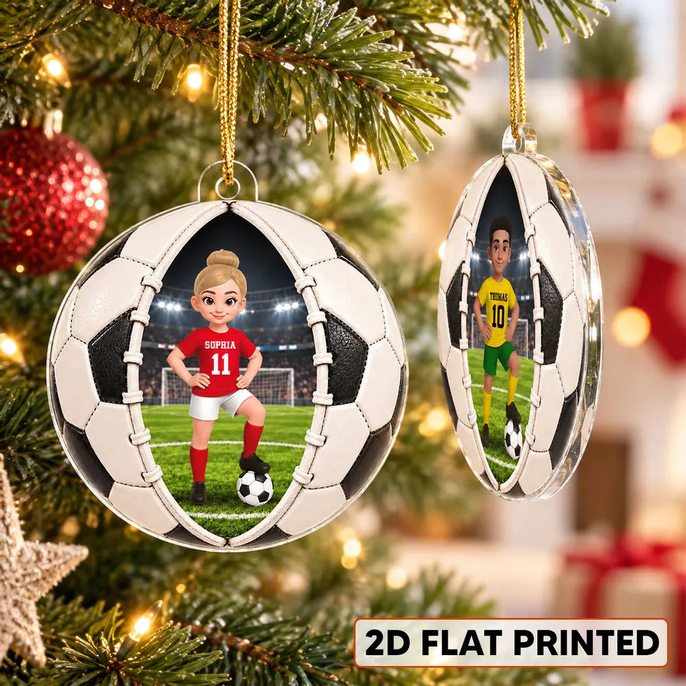 Personalized Acrylic Ornament, Girl Soccer Player Posing in Stadium, Unique Christmas Gift for Daughter