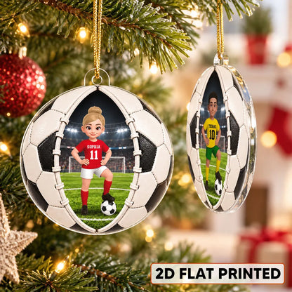 Personalized Acrylic Ornament, Girl Soccer Player Posing in Stadium, Unique Christmas Gift for Daughter