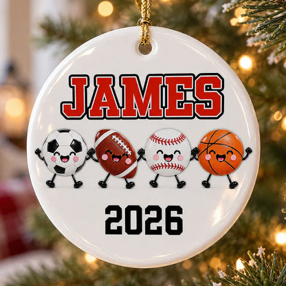 Personalized Ceramic Ornament, Smiling Multi-Sport Team Keepsake, Creative Gift for Kids and Sports Fans