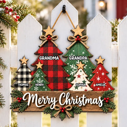 Personalized Wooden Sign, Rustic Red and Green Christmas Trees, Unique Gift for Grandma and Grandpa