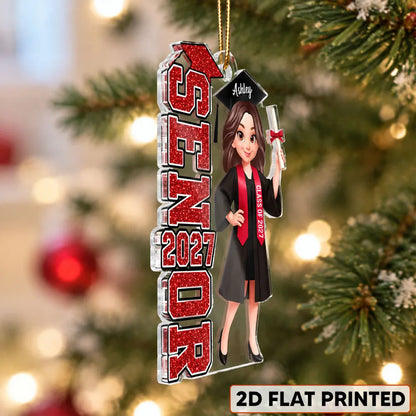 Personalized Acrylic Ornament, Proud Senior in Cap and Gown Holding Diploma, Creative Keepsake Gift for Graduate
