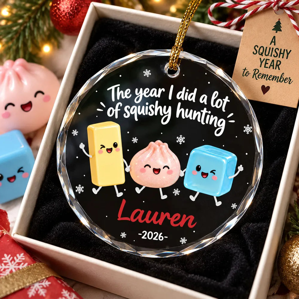 Personalized Crystal Ornament, Cute Squishy Characters Holding Hands, Unique Christmas Gift for Kids