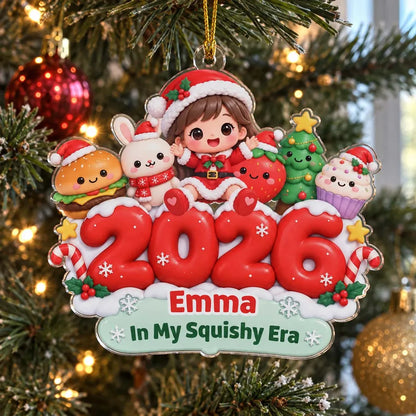 Personalized Acrylic Ornament, Cute Child Sitting with Christmas Characters, Unique Holiday Gift for Family