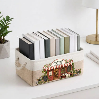 Cotton Linen Rope Basket, Personalized Cozy Bookshop Art, Creative Gift for Mom or Friend Who Loves Reading