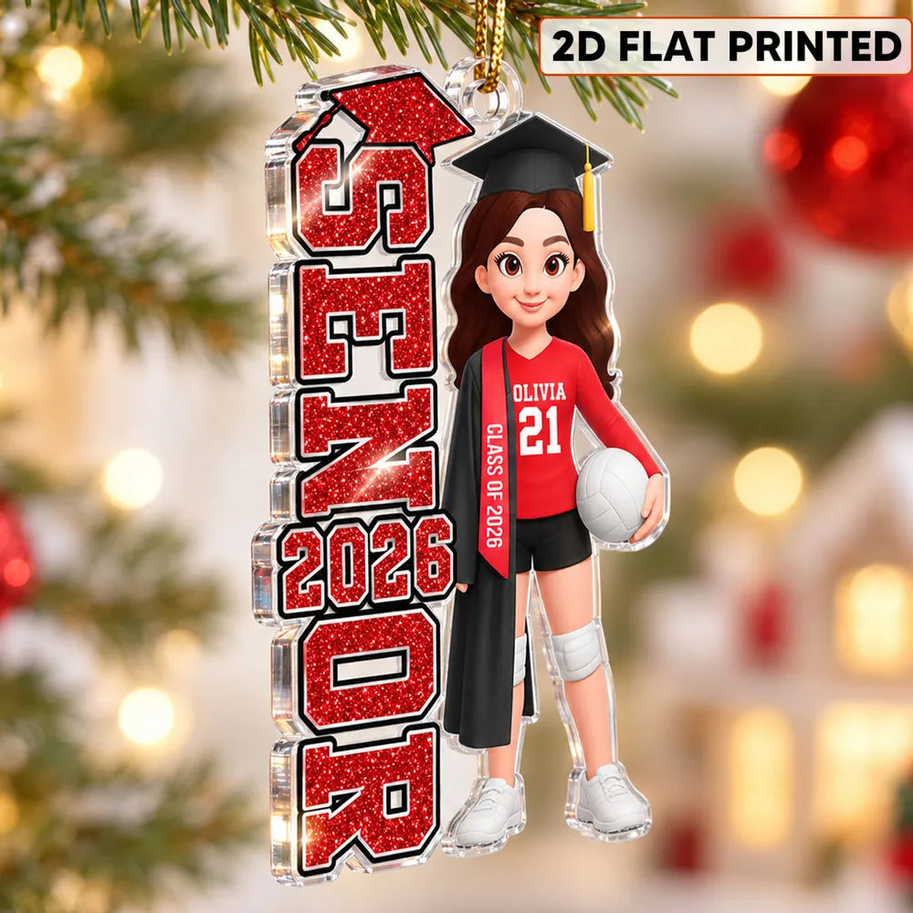 Personalized Acrylic Ornament, Colorful Senior Holding a Volleyball, Unique Graduation Gift for Daughter