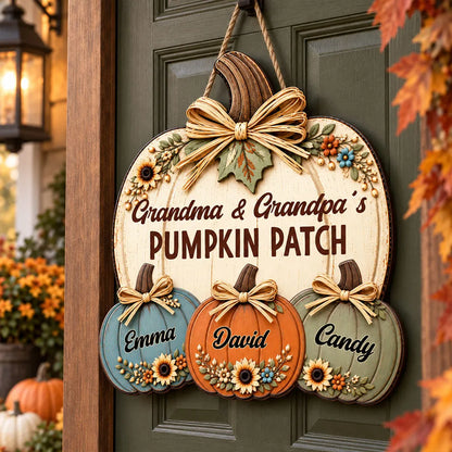 Grandma & Grandpa's Pumpkin Patch Personalized Wooden Sign, Heartwarming Family Decor, Creative Gift for Grandparents