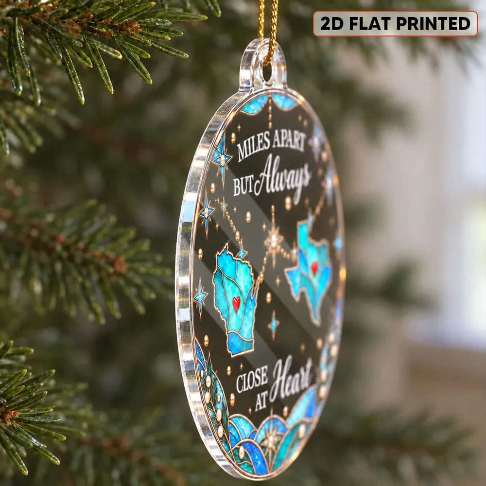 Personalized Acrylic Ornament with Connected State Maps, Unique Christmas Gift for Long-Distance Family