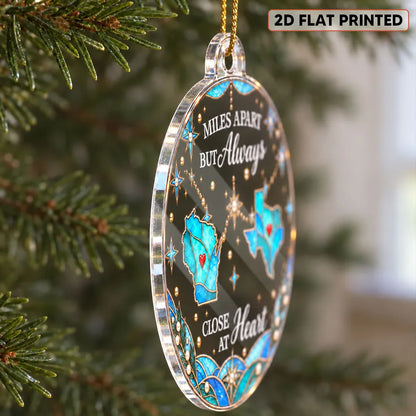 Personalized Acrylic Ornament with Connected State Maps, Unique Christmas Gift for Long-Distance Family