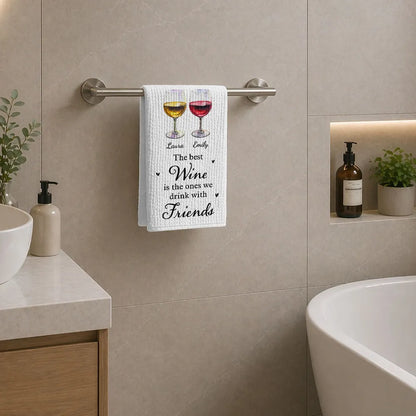 Personalized Kitchen Towel with Watercolor Wine Glasses, Unique Gift for a Wine Loving Friend