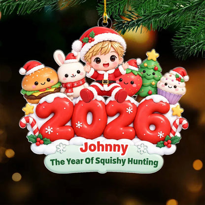 Personalized Acrylic Ornament, Cute Child Sitting with Christmas Characters, Unique Holiday Gift for Family