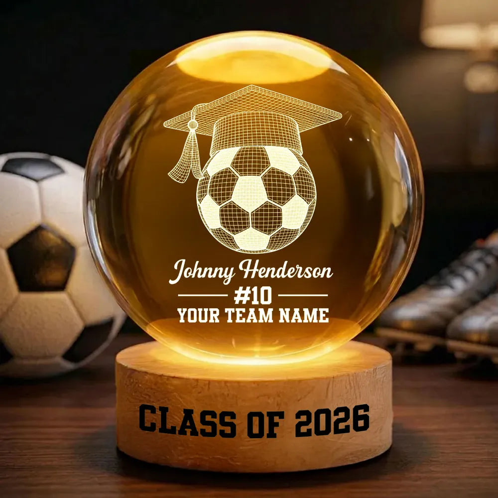 Personalized Globe Lamp, Soccer Senior Keepsake for a Warm Desk Display, Creative Gift for Graduate