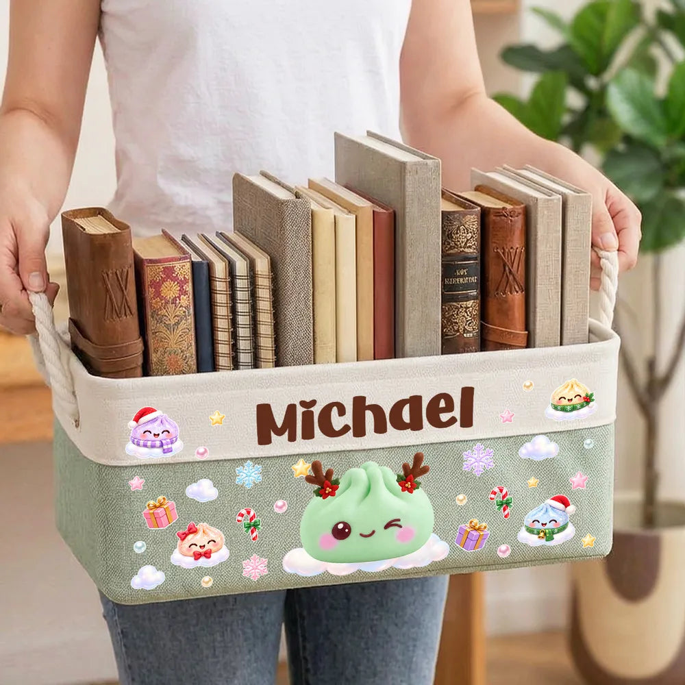 Personalized Rope Basket with Pastel Christmas Dumplings, Unique Toy Storage Gift for Kids