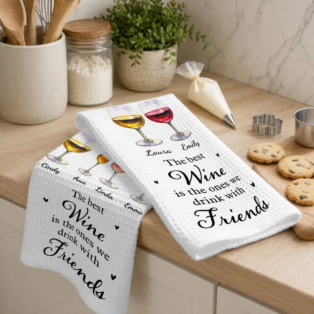 Personalized Kitchen Towel with Watercolor Wine Glasses, Unique Gift for a Wine Loving Friend