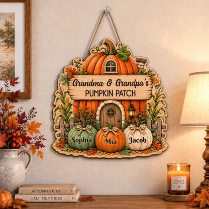 Grandma and Grandpa Wooden Sign, Rustic Fall Pumpkin Home, Personalized Creative Family Keepsake Gift