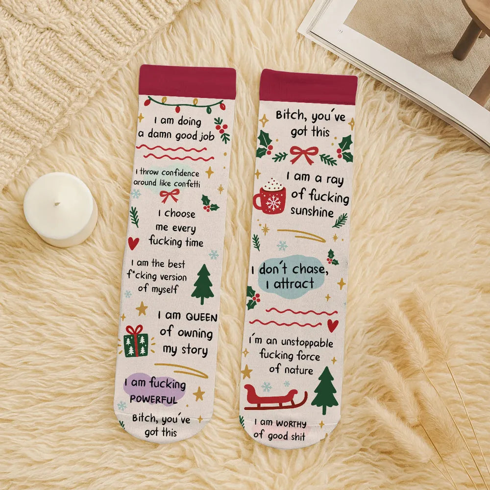 Personalized Crew Socks with Humorous Self Love Quotes, Creative Confidence Gift for Her