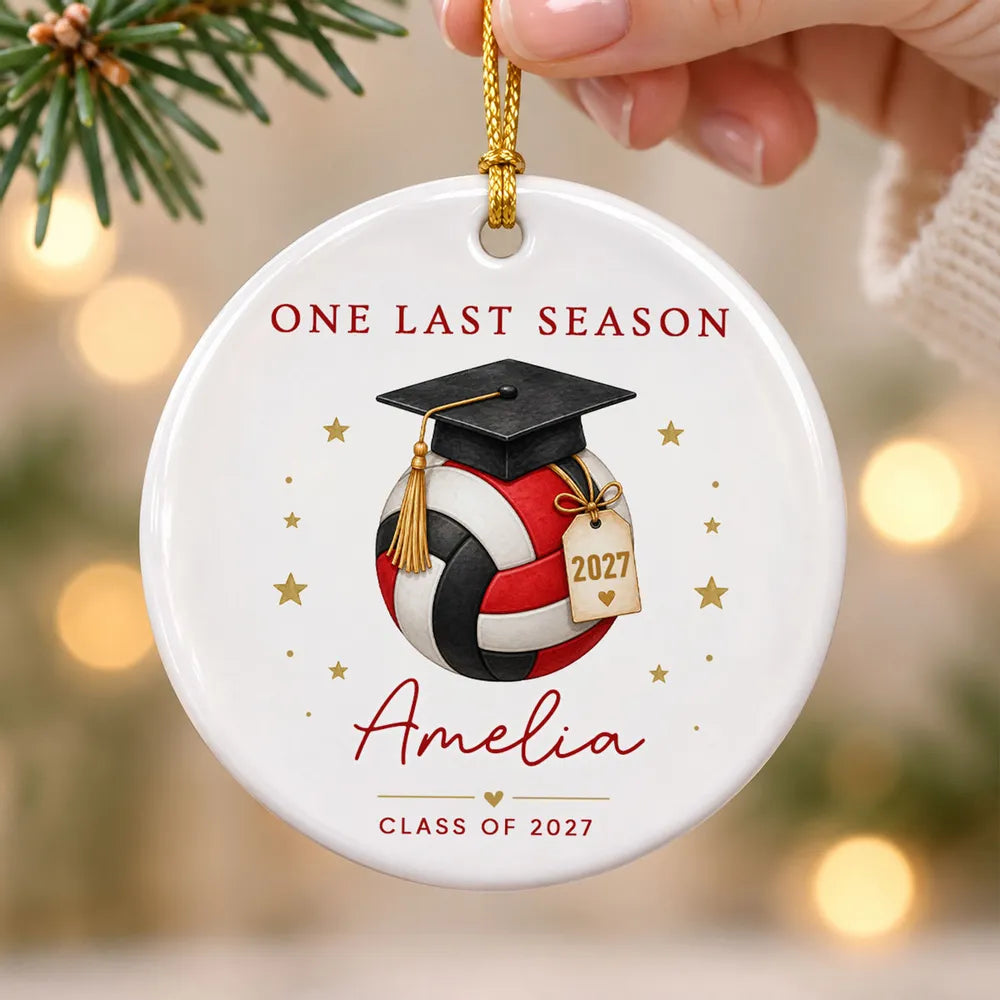 Personalized Ceramic Ornament with Volleyball and Graduation Cap, One Last Season Creative Gift for Senior Players