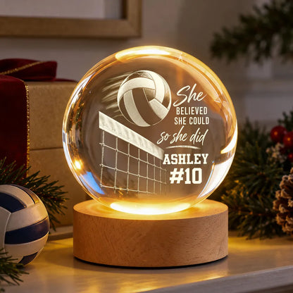 Volleyball Globe Lamp, Personalized She Believed Design, Creative Gift for Daughter, Teammate or Player