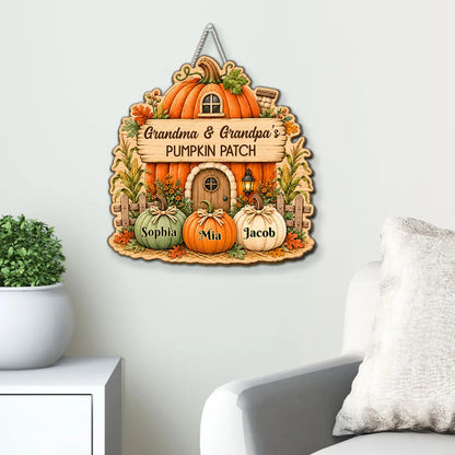 Grandma and Grandpa Wooden Sign, Rustic Fall Pumpkin Home, Personalized Creative Family Keepsake Gift