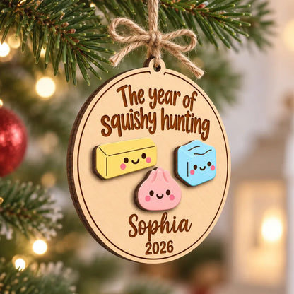 Personalized 2-Layer Wooden Ornament, Cute Squishy Design on a Lit Christmas Tree, Creative Gift for Collectors
