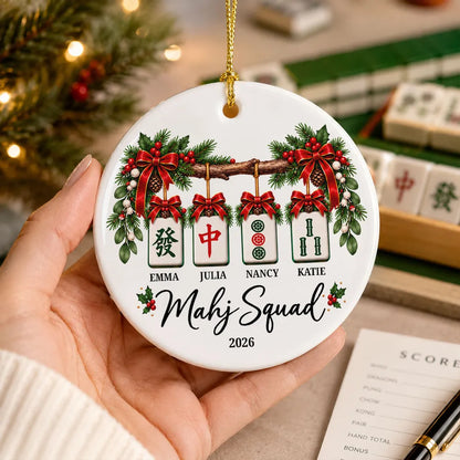 Christmas Mahjong Squad Ceramic Ornament with Hanging Tiles, Personalized Friendship Keepsake and Creative Gift