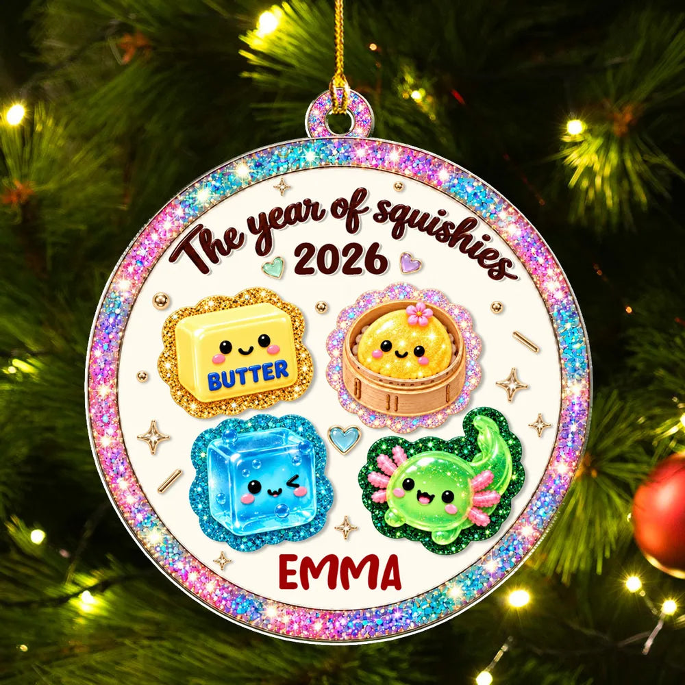 Personalized Acrylic Ornament, Cute Glitter Look Keepsake for a Lit Christmas Tree, Creative Gift for Squishy Fans