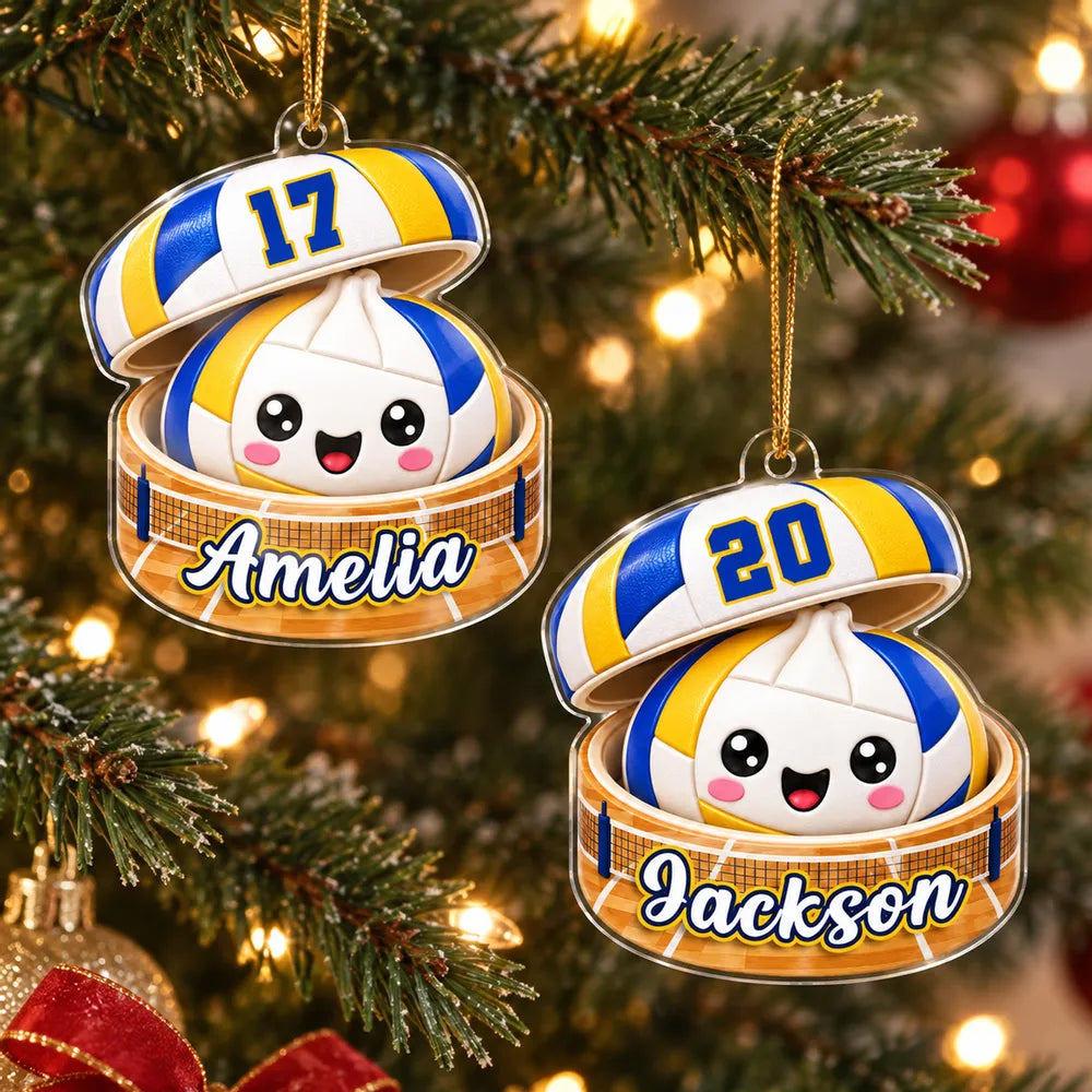 Personalized Acrylic Ornament, Cheerful Volleyball Dumpling Hanging on a Lit Tree, Creative Gift for Daughter or Son