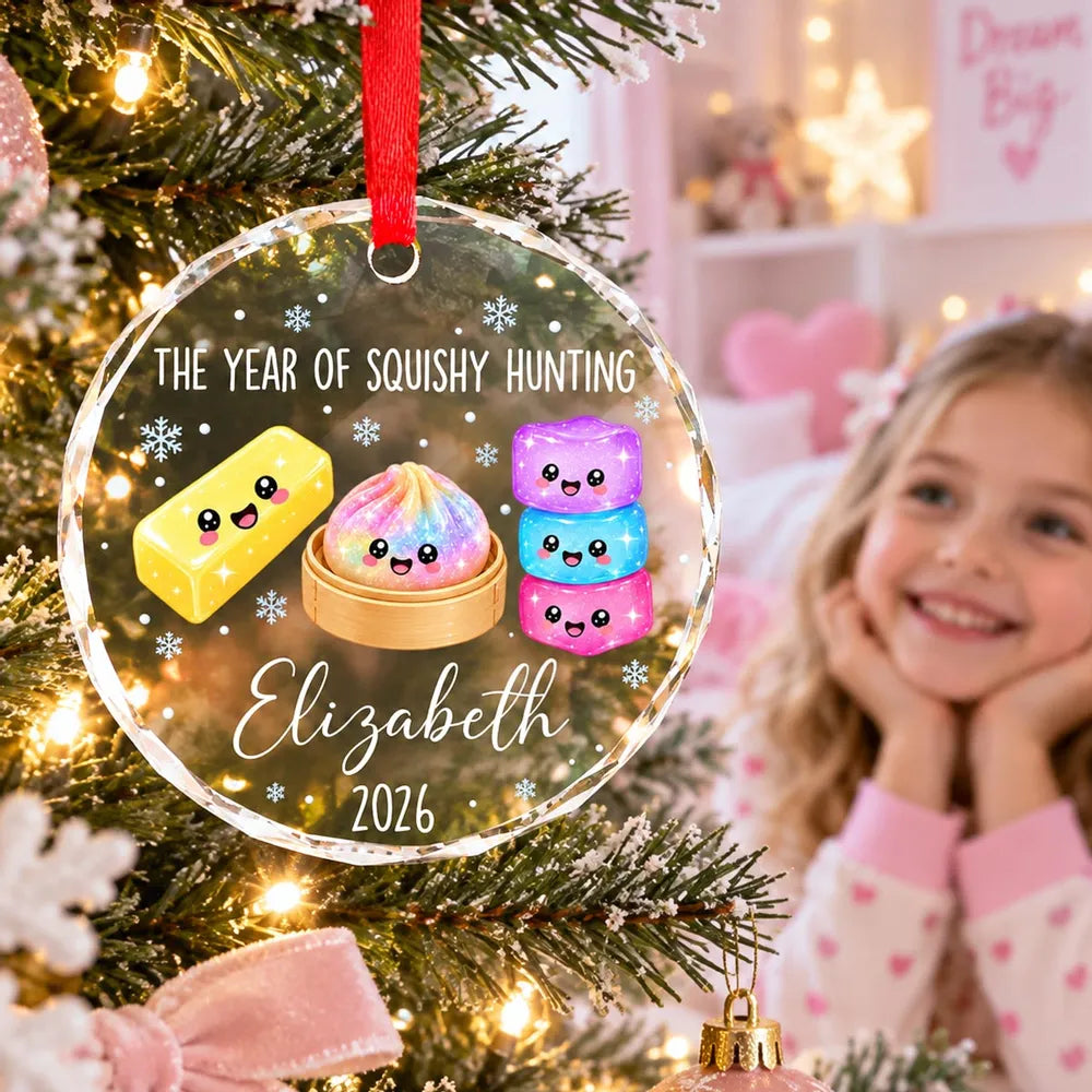 Cute Squishy Character Crystal Ornament with Snowflakes, Personalized Keepsake and Creative Gift for Kids