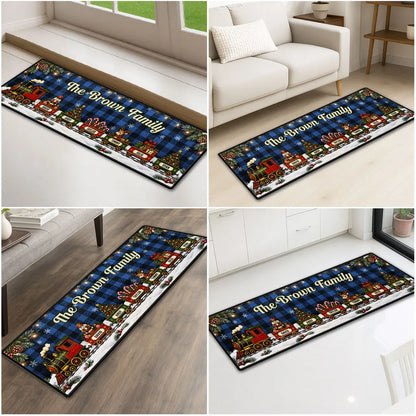 Personalized Premium Doormat with Family Holiday Train and Snowy Village, Unique Christmas Gift for Family