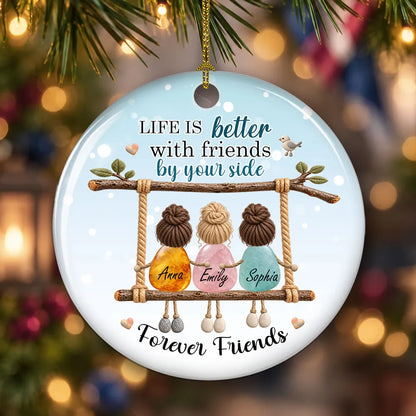 Personalized Ceramic Ornament, Friends on a Swing in Pale Blue, Unique Christmas Gift for a Close Friend