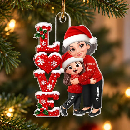 Personalized Acrylic Ornament, Love Grandma Hugging Grandchild, Warm Cartoon Creative Gift for Granddaughter
