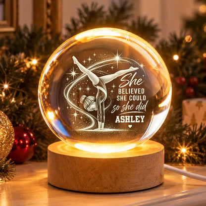 Personalized Globe Lamp with Handstand Gymnast, Warm Amber Unique Gift for Young Gymnast