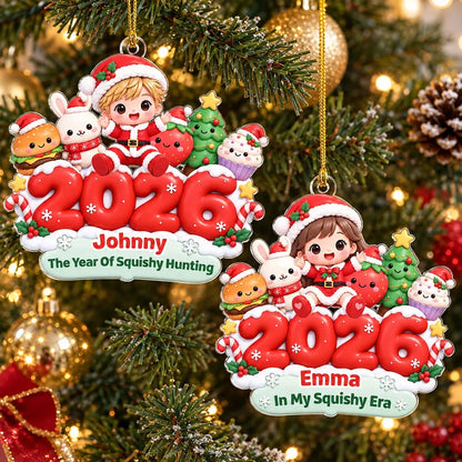 Personalized Acrylic Ornament, Cute Child Sitting with Christmas Characters, Unique Holiday Gift for Family